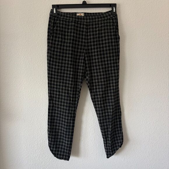 Marine Layer Allison Pant S Black Windowpane Plaid Wide Leg Elastic Waist Tencel - Picture 4 of 9